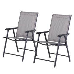 Conjunto de 2 cadeiras dobráveis com apoio de braços para varanda jardim terraço carga 100kg 58x64x94 cm cinza