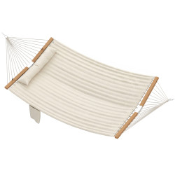 Cama rede acolchoada de jardim portátil com almofada ajustável bolso para revistas estrutura de madeira 325x140 cm creme