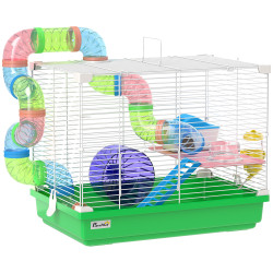 Gaiola para hamster com túnel prato bebedouro casinha rampa roda de exercício bandeja removível 46x30x37 cm verde