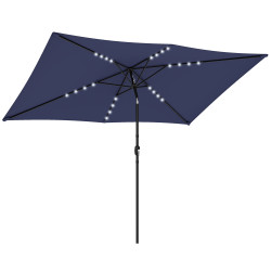 Chapéu de sol de jardim com 24 luzes LED solares cobertura inclinável poste metálico 29x25 m azul escuro