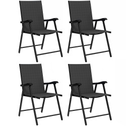 Conjunto de 4 cadeiras de jardim para exterior dobráveis com encosto alto e apoios de braços para terraço e praia 58x62x97 cm preto