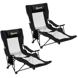 Conjunto de 2 cadeiras dobráveis de campismo com encosto ajustável 4 níveis apoio para os pés removível 165x80x90 cm preto