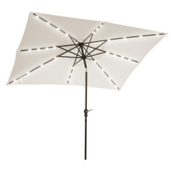 Chapéu de sol com luzes LED 268x205x248 cm chapéu de sol de jardim inclinável até 45° e abertura a manivela creme