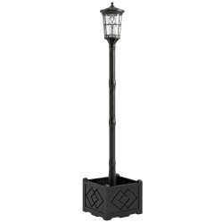 Candeeiro solar exterior de jardim com vaso 2 modos de brilho 100/50 lm IP44 acendimento/desligamento automático, preto