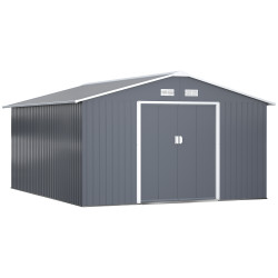 Abrigo de jardim metálico 340x386x200cm abrigo de exterior para armazenamento de ferramentas com base incluida 4 janelas de ventilação e porta corredeira cinza