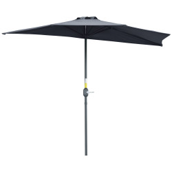 Chapéu de sol 269x138x236 cm guarda-sol de jardim com manivela e forma semicircular tecido poliéster 180 g/m² para exterior terraço pátio piscina cinzento