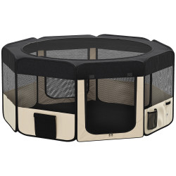 Parque dobrável para cães e gatos cercado portátil para animais pequenos em tecido oxford impermeável com 2 portas ø90x41 cm preto