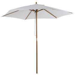 Chapéu de sol ø250x230cm chapéu de sol com mastro de madeira com 6 hastes sistema de polia com fixação para jardim pátio terraço branco marfim