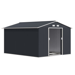 Abrigo de jardim metálico para armazenamento de ferramentas com base de reforço incluída e 4 janelas 277x322x192 cm cinza escuro