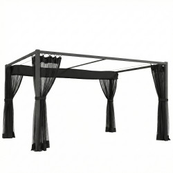 Pérgola de jardim 3x4 m com teto retrátil e 4 laterais em rede upf30+ pérgola para exterior terraço cinzento