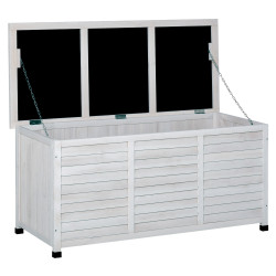 Baú de madeira ao ar livre caixa de armazenamento de jardim com tampa que pode ser aberta 127x56x60 cm branco