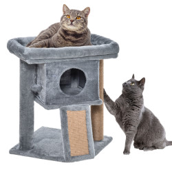 Arranhador para gatos pequenos arranhador para gatos com poste de juta rampa caverna e bola suspensa 40x40x57 cm cinza