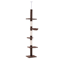 Árvore arranhadora para gatos arranhador para fixar ao teto altura ajustável com plataformas poste de sisal 40x34x230-260cm marrom