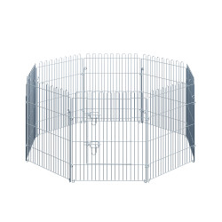 Parque para animais de estimação com 8 paineis 63x76cm cerca para animais de estimação com porta com trava para jardim pátio exterior prata