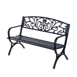 Banco de jardim de 2 lugares banco de terraço de ferro com design clássico 127x60x85cm preto