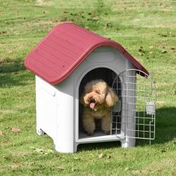 PawHut Casota para Cães com Porta Removível Base Elevada 3 Respiradouros e Janela Casota de Cães para Interior e Exterior 59x75x