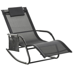 Espreguiçadeira baloiço de exterior com apoio de cabeça acolchoado e bolso lateral 150x62x88 cm preto