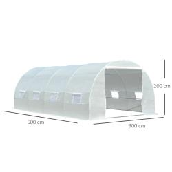Estufa de jardim Tipo de túnel com 8 janelas e tampa de polietileno 600x300x200 cm Branco - Imagen 3