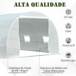 Estufa de jardim Tipo de túnel com 8 janelas e tampa de polietileno 600x300x200 cm Branco - Imagen 4