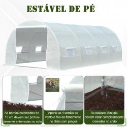 Estufa de jardim Tipo de túnel com 8 janelas e tampa de polietileno 600x300x200 cm Branco - Imagen 5