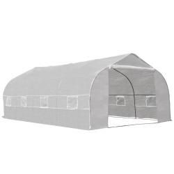 Estufa de jardim tipo túnel com 8 janelas respiráveis e porta de enrolar com zíper de aço 600x300x200 cm Branco - Imagen 2
