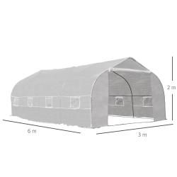 Estufa de jardim tipo túnel com 8 janelas respiráveis e porta de enrolar com zíper de aço 600x300x200 cm Branco - Imagen 3