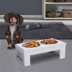 PawHut Comedouro elevado para cães com 2 tigelas removíveis de aço inoxidável 58,4x30,5x25,4 cm Branco - Imagen 1