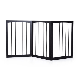 Barreira de segurança dobrável de 3 painéis portátil para animais de estimação 160x76 cm para portas escadas corredores marrom escuro