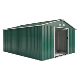 Abrigo de jardim metálico 340x386x200cm abrigo para armazenamento de ferramentas com base de reforço incluida verde