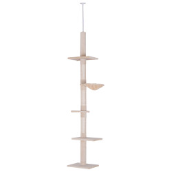 Árvore arranhadora para gatos arranhador para fixar ao teto altura ajustável com plataformas poste de sisal 40x34x230-260cm bege
