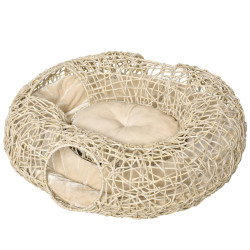 Cama para gatos de vime PE 78x69x22cm cama para gatos com almofada suave 3 orifícios de acesso e canal em forma de anel natural