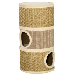 Arranhador em forma de cilindro para gatos com 3 níveis plataforma e caverna confortável 37,5x37,5x70 cm marrom claro e bege