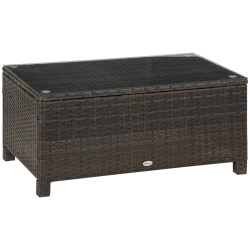 Mesa de centro jardim de vime sintético mesa de apoio para exterior com vidro temperado 85x50x39 cm marrom