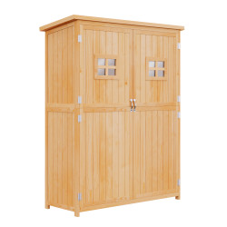 Abrigo de jardim para ferramentas armário de madeira para exterior com prateleira dupla porta janelas e teto asfáltico 127,5x50x164cm madeira