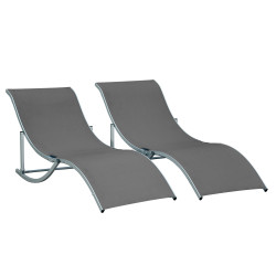 Conjunto 2 espreguiçadeiras ergonômicas dobráveis em forma de s com estrutura de alumínio textilene para piscina pátio jardim e varanda 165x61x63cm cinza
