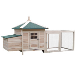 Galinheiro de madeira de abeto para galinhas exterior com caixa ninho bandeja removível e espaço para correr 196x76x97 cm natural