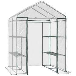 Estufa transparente de jardim estufa de plantas de 3 níveis com prateleiras estrutura de aço 143x143x195cm transparente e verde