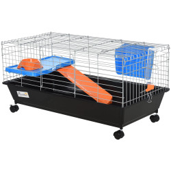 Gaiola para roedores pequenos com rodas habitat para furões porquinho da india com comedouro bebedouro rampa 89x44x43cm preto
