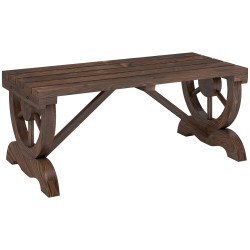 Banco de jardim de 2 lugares banco de madeira com rodas decorativas rústico capacidade 250 kg 98x50x39,5 cm castanho rústico