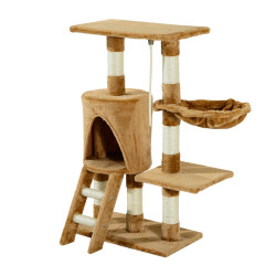 Árvore para gatos com corda de brincar placa de madeira e revestido de pêlo- castanho - 30x55x96cm